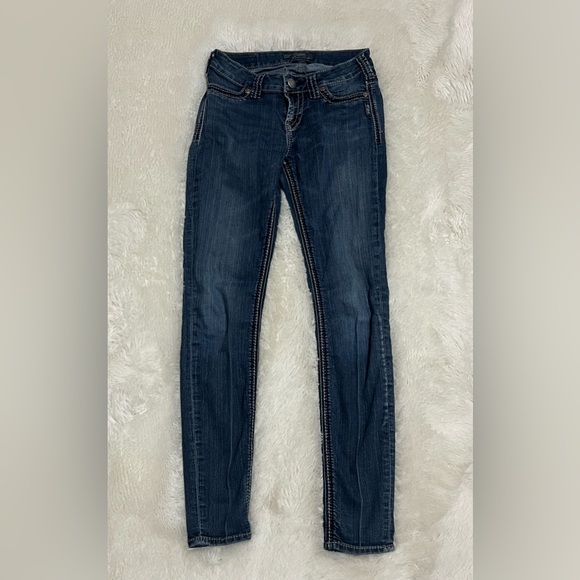 Silver Jeans Co. Suki Jegging W27 L31 Distressed Stitch Dark Wash Skinny - Picture 1 of 15